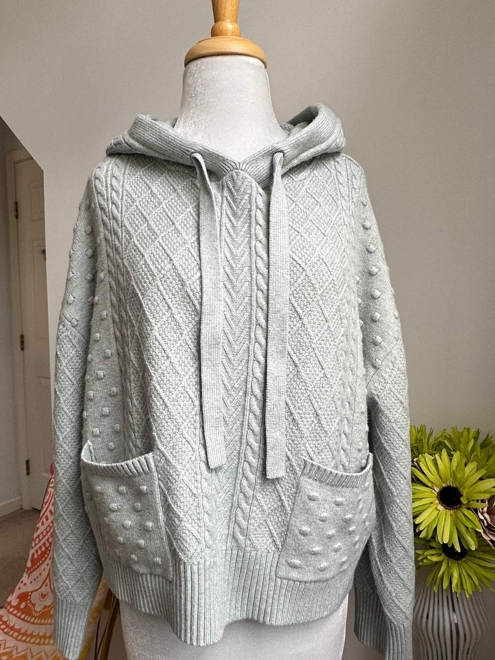 Lou & Grey Textured Knit Hooded Sweater in Light Sage